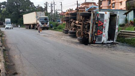 Another truck overturns at Borim Circle