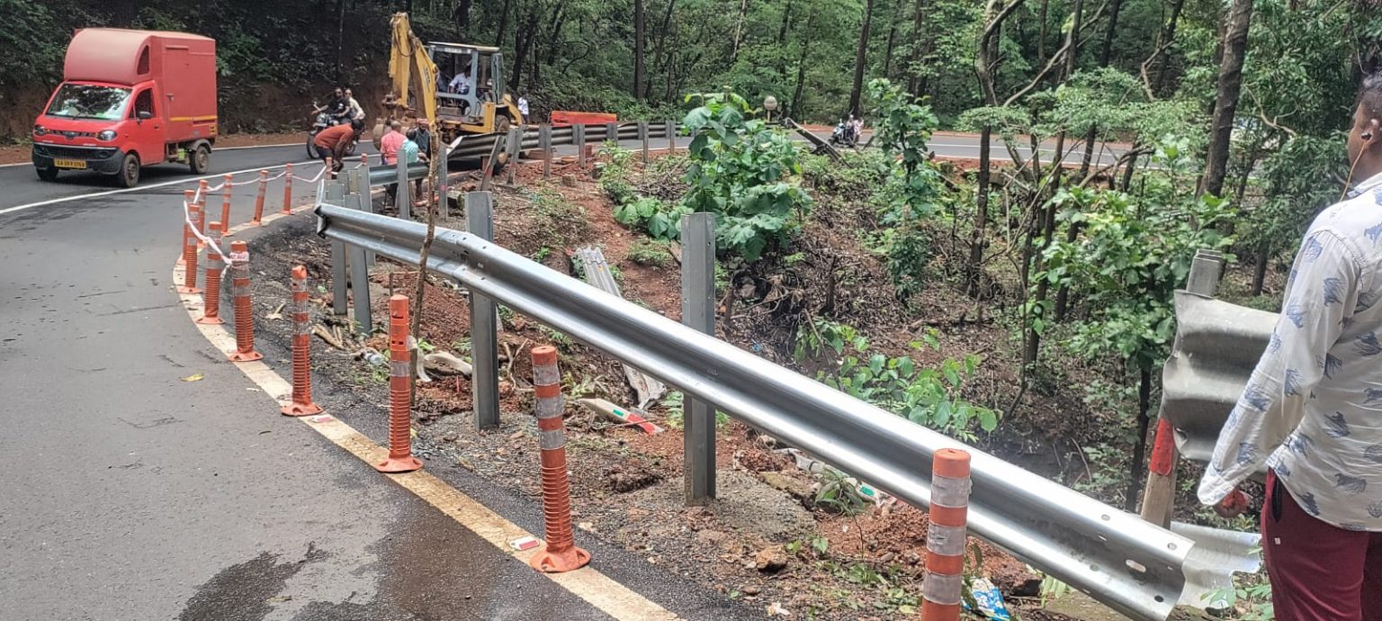SAFETY? PWD as stop-gap arrangements temporarily erects crash-barriers at Karmalghat