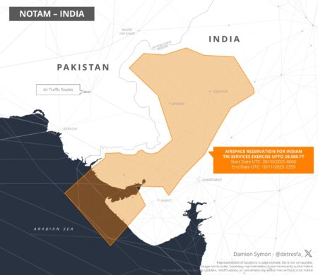 India Issues NOTAM for Tri-Services Exercise Along Pakistan Border From October 30