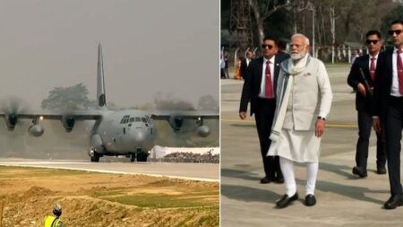 PM Modi Makes Historic Landing Aboard C-130J Aircraft on Assam Highway