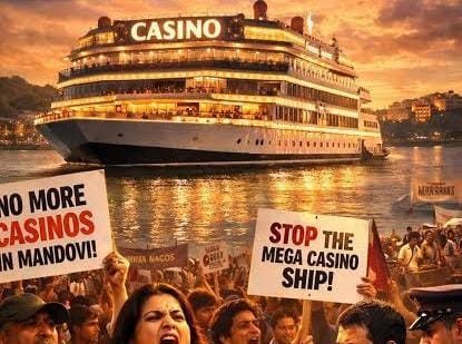 Citizens protest against proposed Deltin casino on Mandovi river