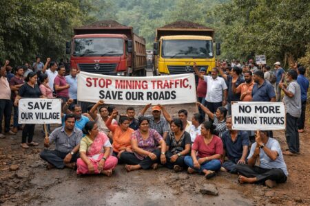Mining Transport Halted in Mulgao After Villagers Block Route Over Local Concerns