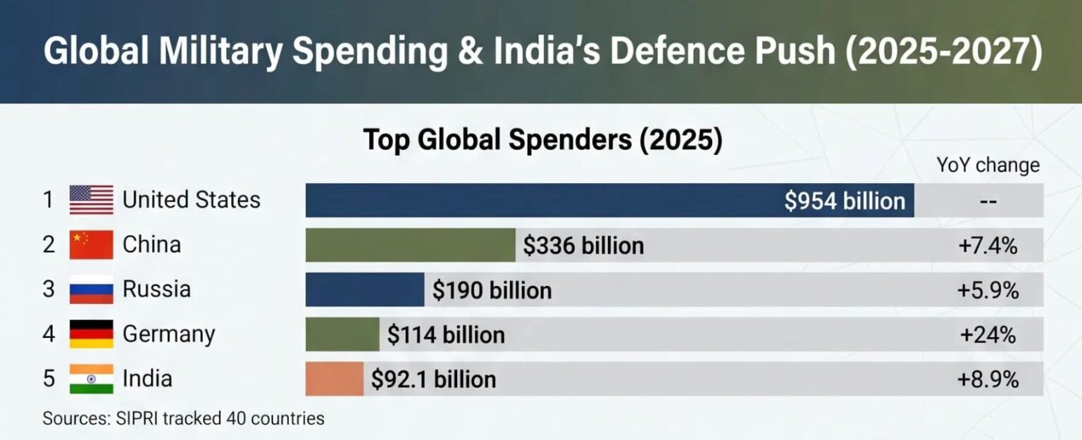India Emerges as World’s Fifth-Largest Military Spender Amid Global Surge
