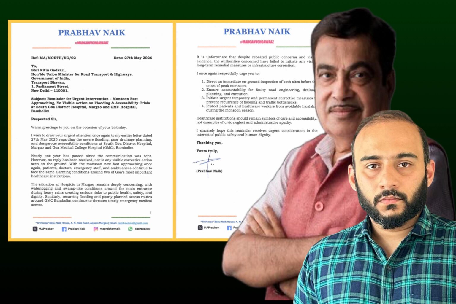 Prabhav Naik Again Writes To Nitin Gadkari On Hospicio & GMC Accessibility Concerns