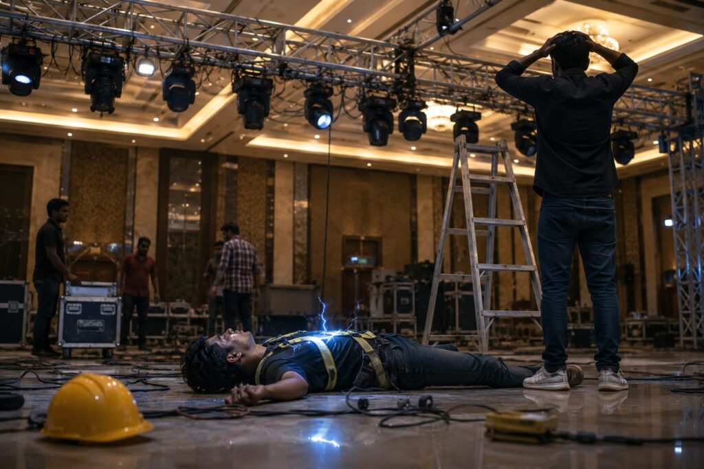 Worker Electrocuted During Event Setup at Arpora Hotel; Contractor Booked