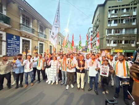 Youth Congress Holds Torchlight Protest Seeking Dharmendra Pradhan’s Resignation