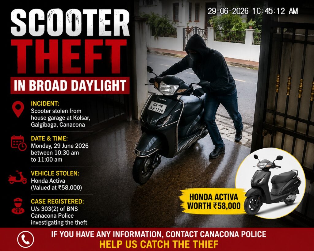 Daylight Scooter Theft Reported from House Garage in Galgibaga