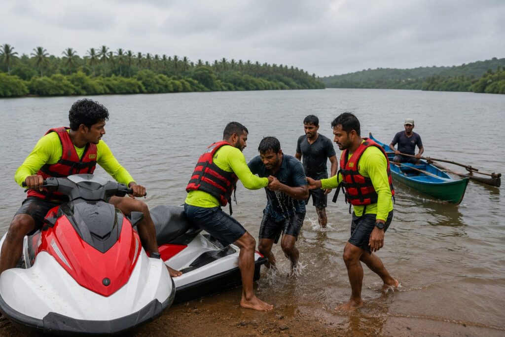 Drishti Marine Rescues Three Fishermen After Canoe Capsizes Near Morjim