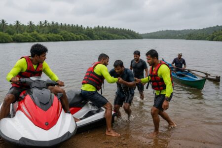 Drishti Marine Rescues Three Fishermen After Canoe Capsizes Near Morjim