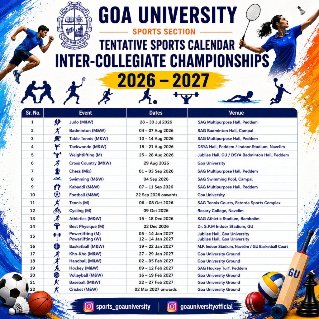 Goa University Unveils Packed 2026–27 Inter Collegiate Sports Calendar