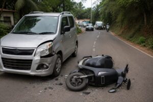 WagonR Hits Electric Scooter in Fatorpa, Rider Injured