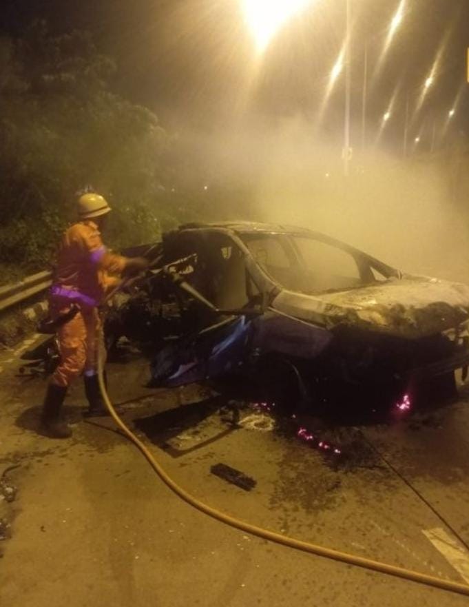 One Killed, Two Injured After Car Catches Fire Following Self-Accident Near Siridao