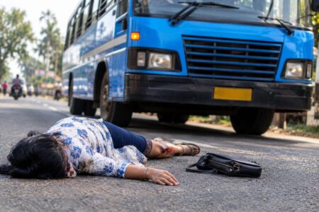 Pedestrian grievously injured after bus hits her in Honda