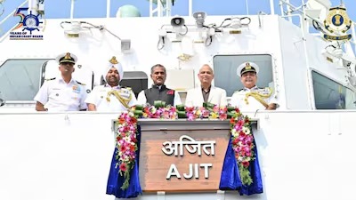 Indian Coast Guard Commissions Indigenous Fast Patrol Vessel ICGS Ajit at Goa Shipyard