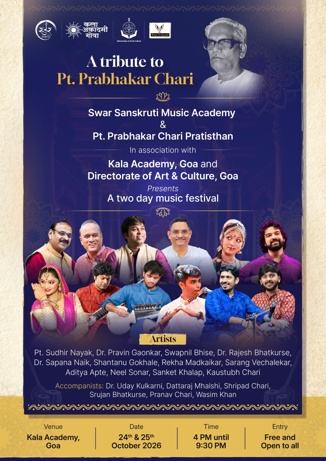 Pt. Prabhakar Chari Sangeet Sammelan 2026 Begins today in Panaji